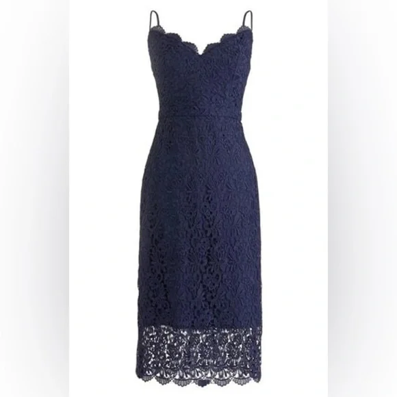 J Crew‎ Navy Blue Guipure Lace Midi Dress Size 4 - Picture 3 of 11